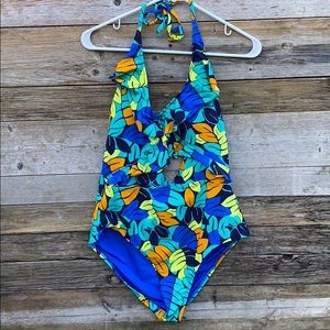 Aerie | Ruffled One Piece Cut Out Bathing Suit XL